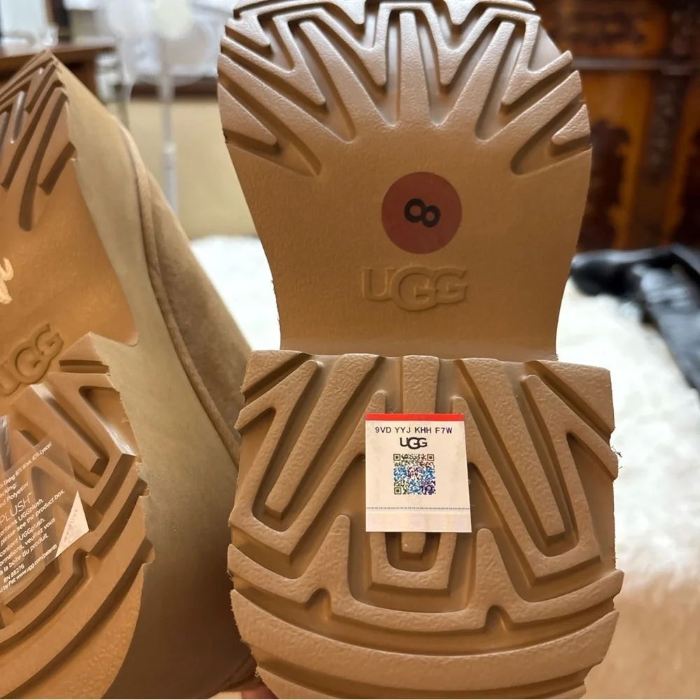 UGG , chestnut suede Heeled Boots, BRAND NEW !! no box, size 8. (8.5 runs big )